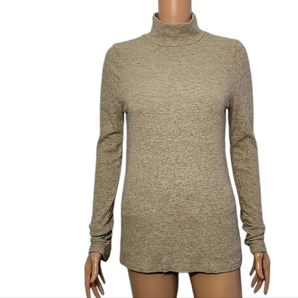 Doe & Rae Womens Mock Neck Ribbed Tan Sweater Top long sleeve Size‎ M